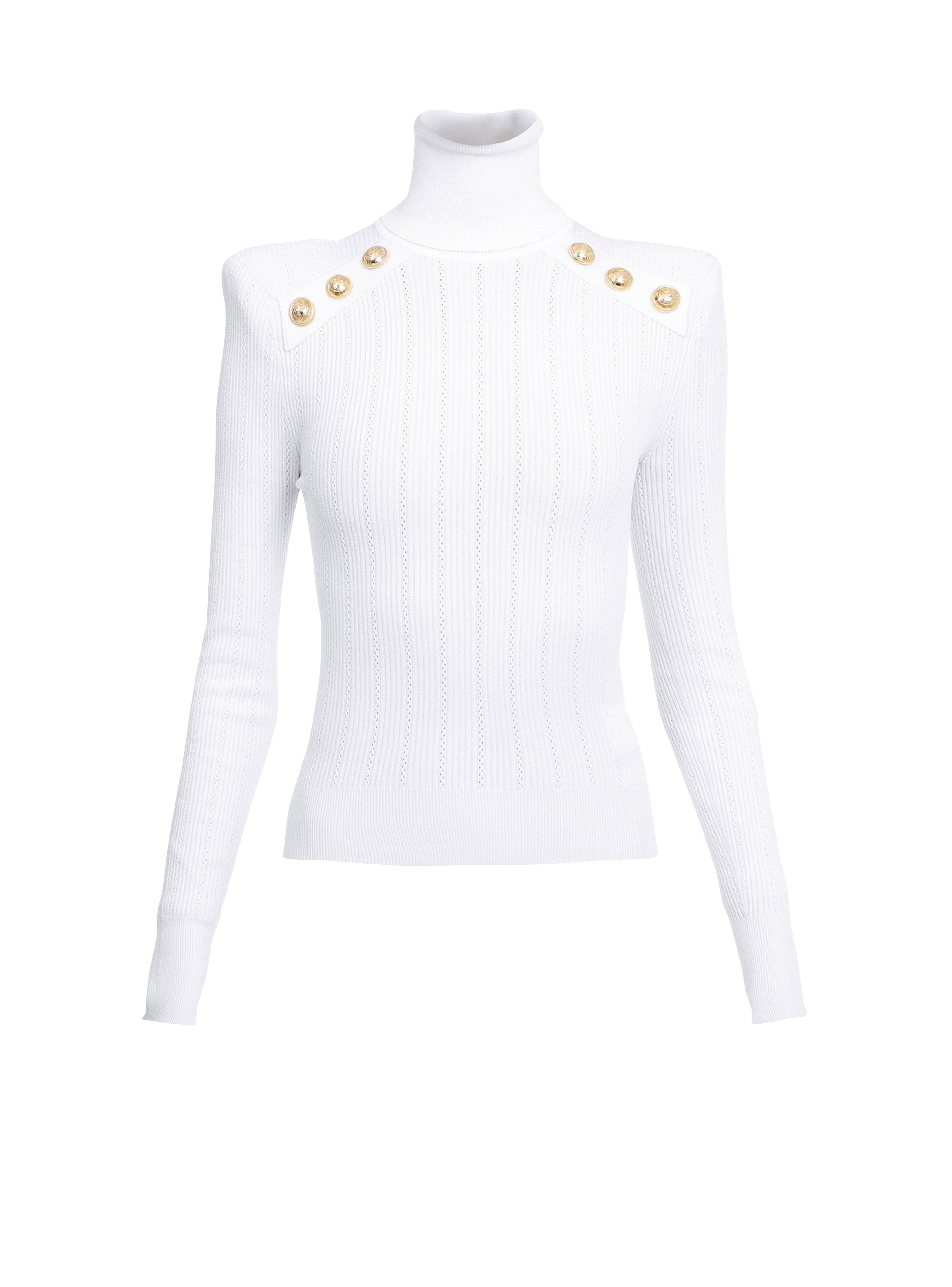 Knit sweater with gold-tone buttons, white