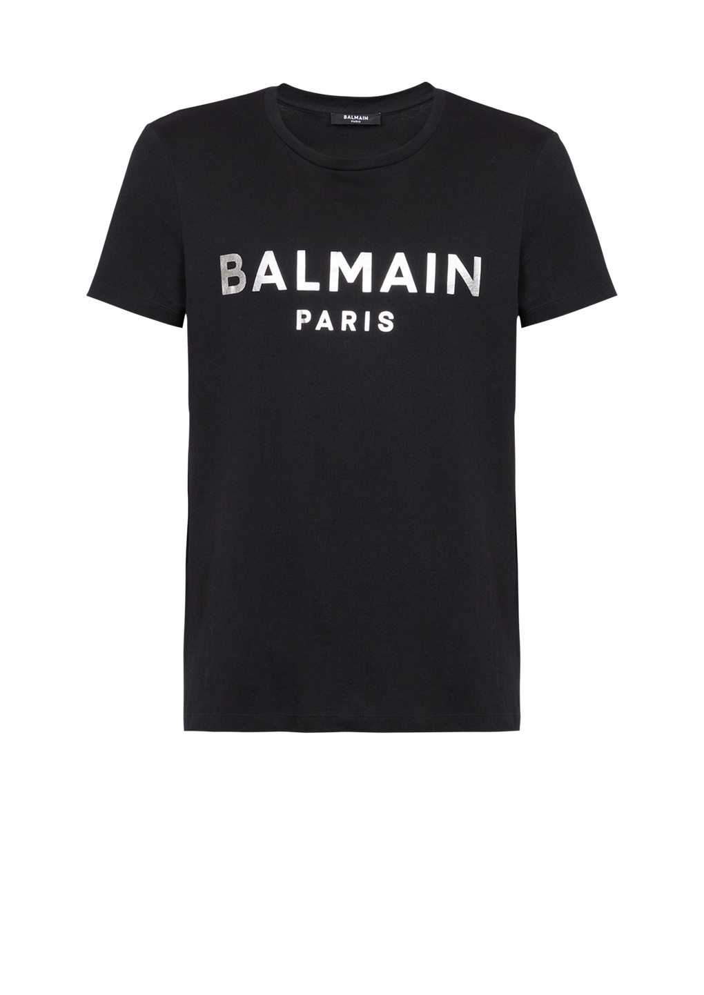 Eco-designed cotton T-shirt with Balmain Paris logo print, silver, hi-res
