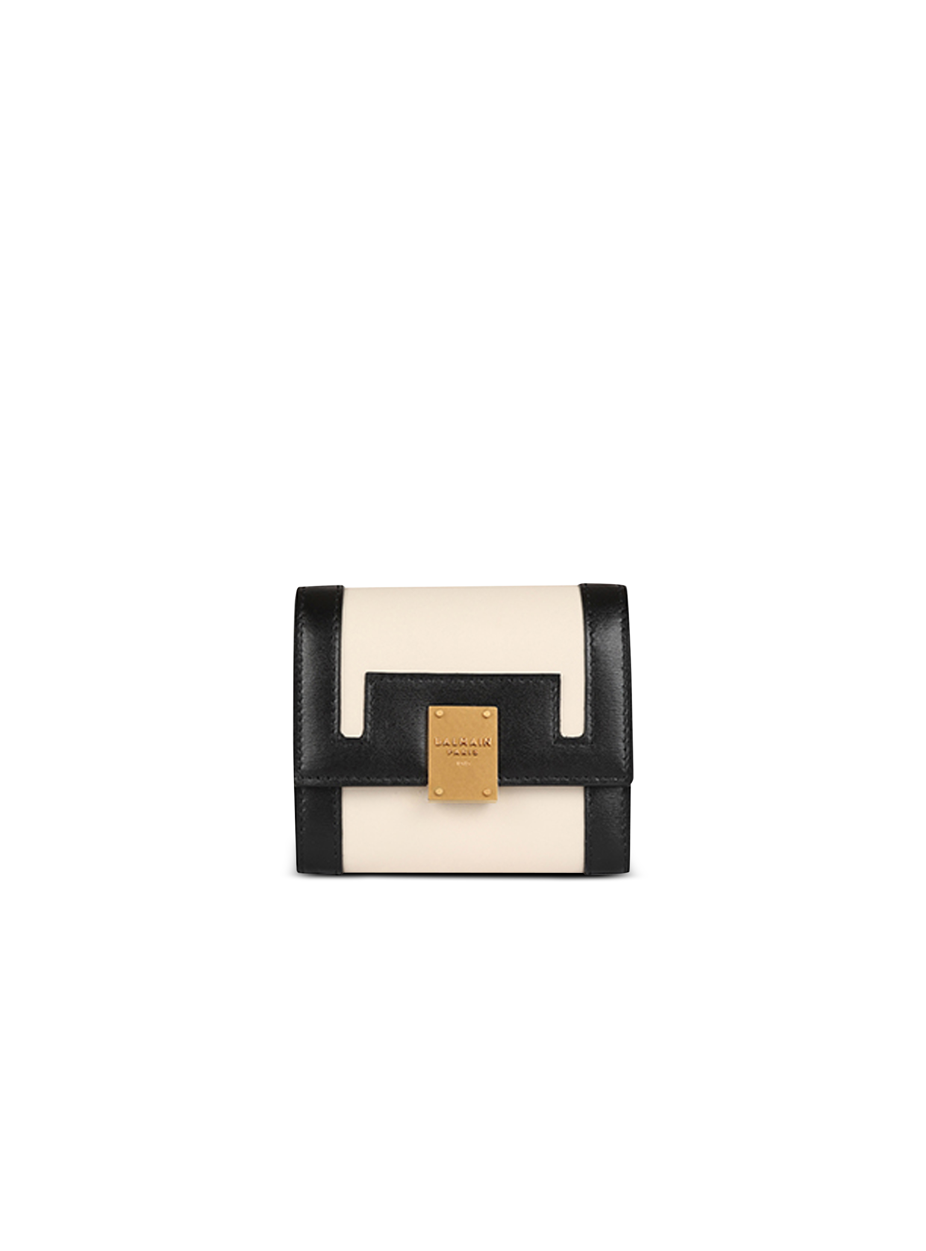 Leather 1945 coin pouch with leather panels, beige
