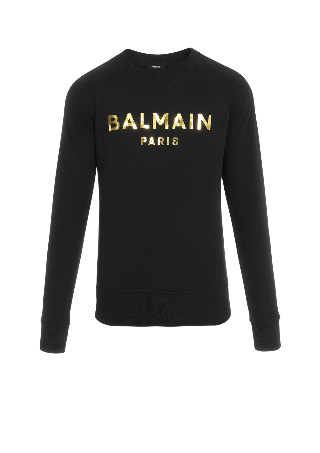 Eco-designed cotton sweatshirt with Balmain Paris metallic logo print, gold, hi-res