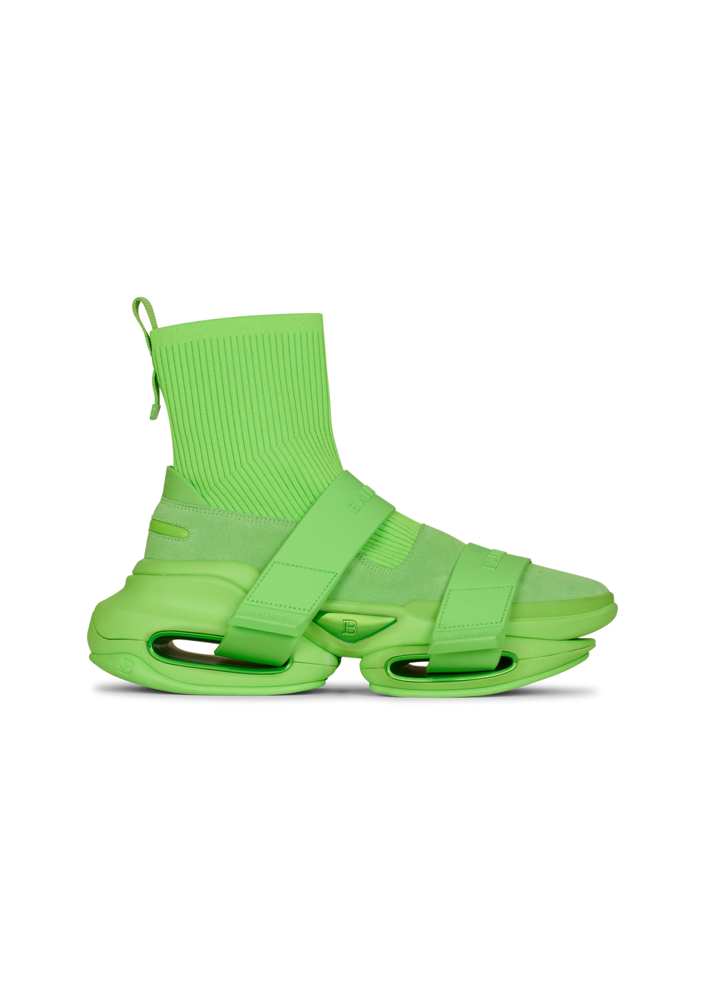 Neoprene and knit B-Bold high-top sneakers with straps, green, hi-res